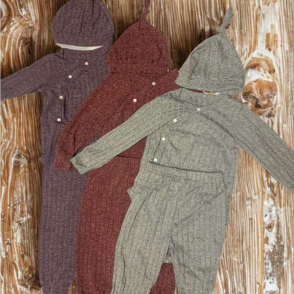 Cozy Knit Baby Rompers in Gray and Burgundy